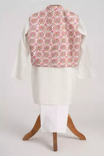 White cotton embroidered  kurta pyjama