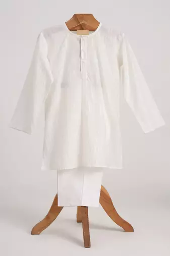 White cotton embroidered  kurta pyjama