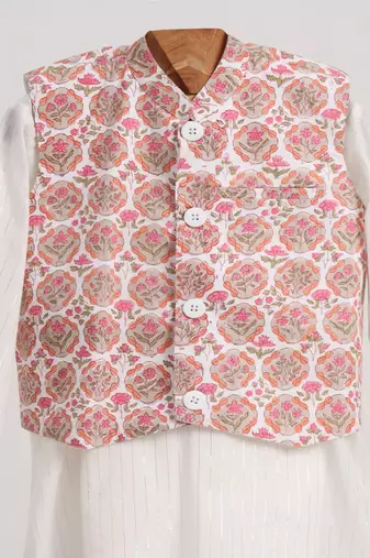 White cotton embroidered  kurta pyjama