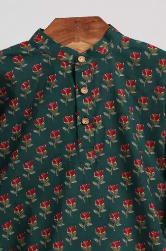 Green cotton embroidered  kurta pyjama
