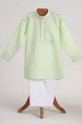 Green cotton embroidered  kurta pyjama
