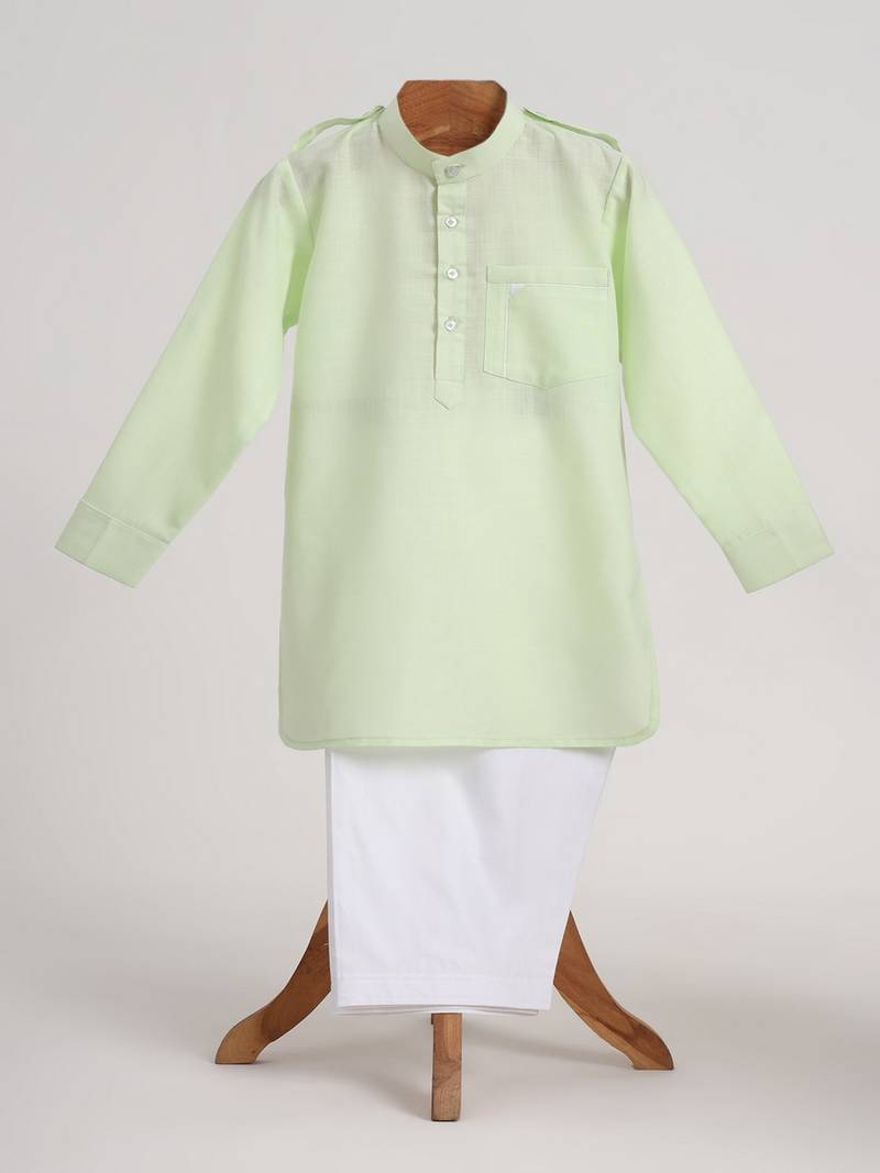 Green cotton embroidered  kurta pyjama