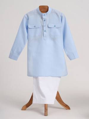 Blue  cotton plain  kurta pyjama 1