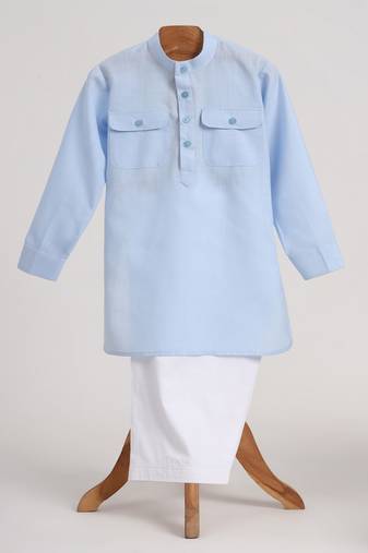 Blue  cotton plain  kurta pyjama