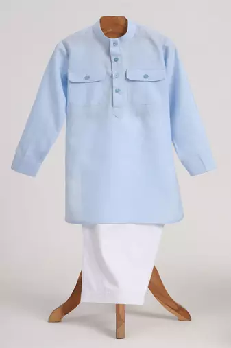 Blue  cotton plain  kurta pyjama