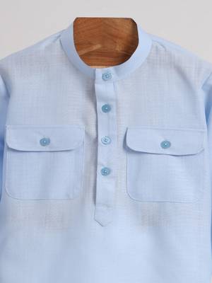 Blue  cotton plain  kurta pyjama 2