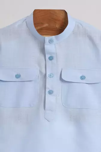 Blue  cotton plain  kurta pyjama