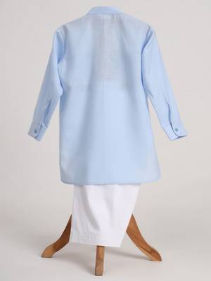 Blue  cotton plain  kurta pyjama 3
