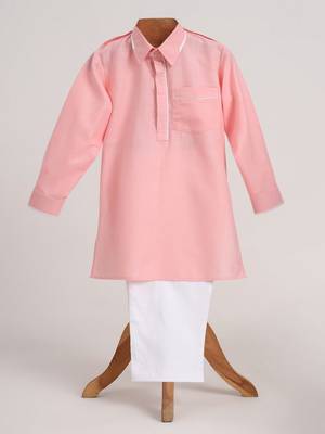 Pink  cotton plain  kurta pyjama 1