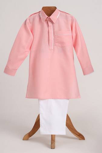 Pink  cotton plain  kurta pyjama
