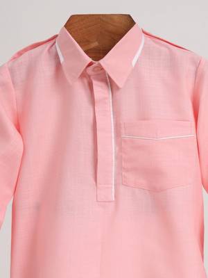 Pink  cotton plain  kurta pyjama 3