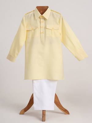 Yellow  cotton plain  kurta pyjama 1