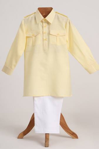 Yellow  cotton plain  kurta pyjama