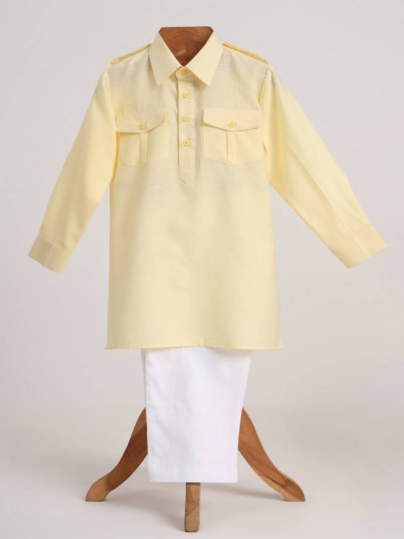 Yellow  cotton plain  kurta pyjama
