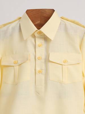 Yellow  cotton plain  kurta pyjama 3