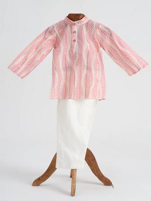 Pink  cotton plain  kurta pyjama 1
