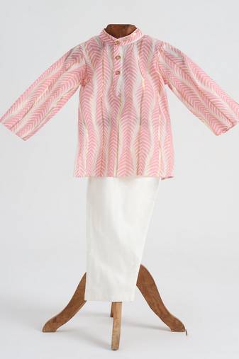 Pink  cotton plain  kurta pyjama