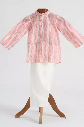 Pink  cotton plain  kurta pyjama
