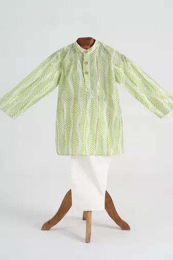 Green cotton plain  kurta pyjama