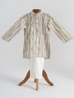 Grey  cotton plain  kurta pyjama 1