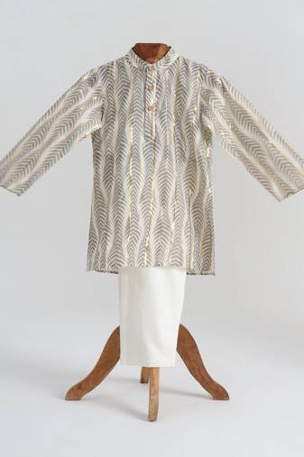 Grey  cotton plain  kurta pyjama