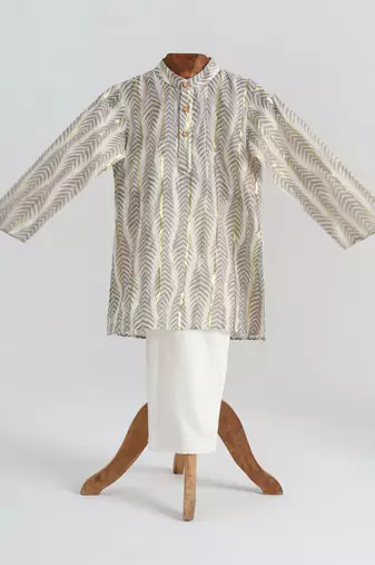 Grey  cotton plain  kurta pyjama