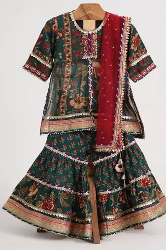 Green cotton printed  sharara set