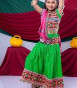 Navratri theme cotton half sleeves kutch work embroidered lehenga choli with dupatta - green