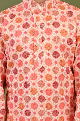 Boys cotton bandhani printed zari embroidered kurta & pyjama set - peach 5