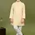 Boys cotton tie & dye printed sequin grid embroidered kurta & pyjama set - gold