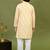 Boys cotton tie & dye printed sequin grid embroidered kurta & pyjama set - gold