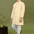 Boys cotton tie & dye printed sequin grid embroidered kurta & pyjama set - gold