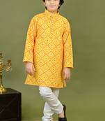 Boys cotton bandhani print kurta & pyjama set - yellow