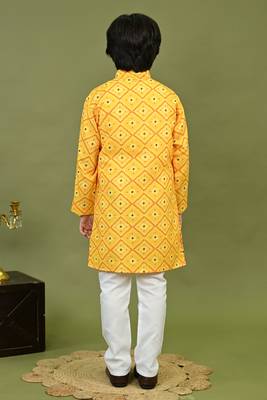 Boys cotton bandhani print kurta & pyjama set - yellow 2