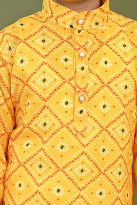Boys cotton bandhani print kurta & pyjama set - yellow 4