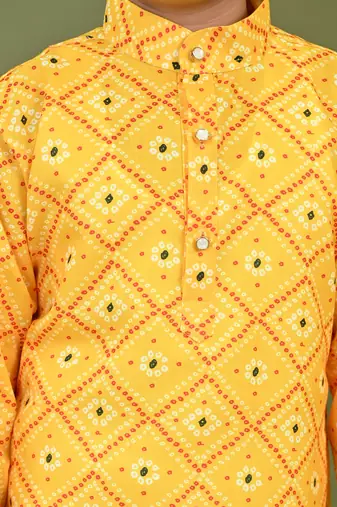 Boys cotton bandhani print kurta & pyjama set - yellow