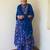 dark teal blue georgette digital floral printed kurta with palazzo and dupatta