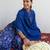 dark teal blue georgette digital floral printed kurta with palazzo and dupatta