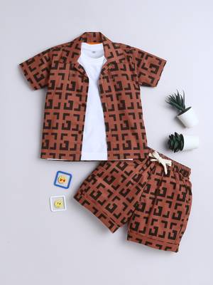 Brown geometric printed cotton blend co-ord set 2