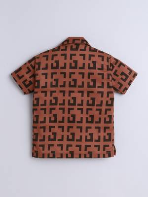 Brown geometric printed cotton blend co-ord set 3
