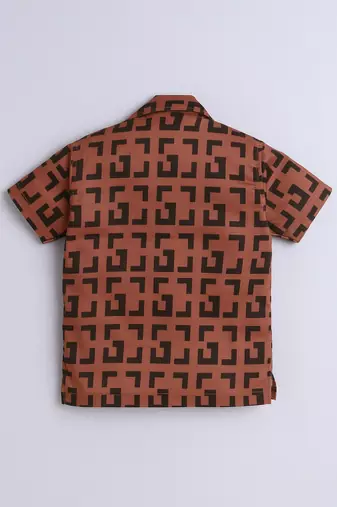 Brown geometric printed cotton blend co-ord set