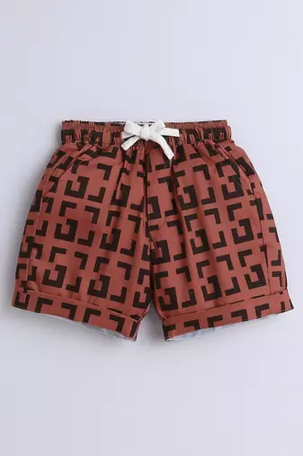 Brown geometric printed cotton blend co-ord set