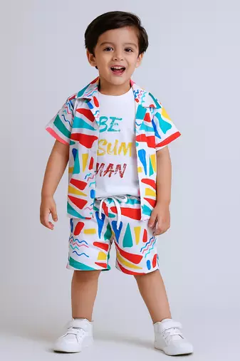 Multicolor abstract printed cotton blend co-ord set