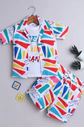 Multicolor abstract printed cotton blend co-ord set