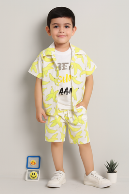 Yellow banana printed cotton blend co-ord set 1