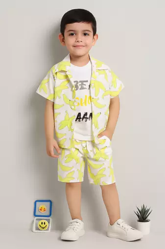 Yellow banana printed cotton blend co-ord set