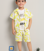 Yellow banana printed cotton blend co-ord set