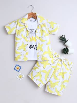 Yellow banana printed cotton blend co-ord set 2
