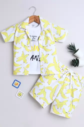 Yellow banana printed cotton blend co-ord set