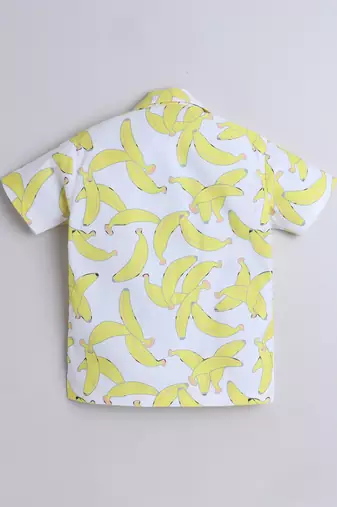 Yellow banana printed cotton blend co-ord set